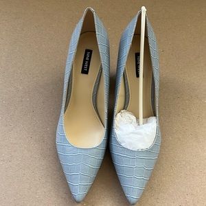 New Nine West Cara Dress Pumps, 10.5M, Blue Grey Embossed Croc